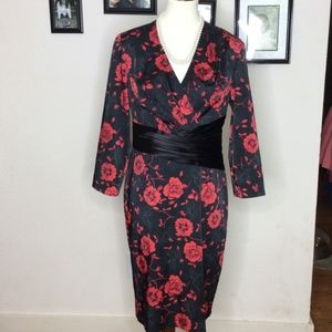 Merada Red and Black Floral Sheath Dress